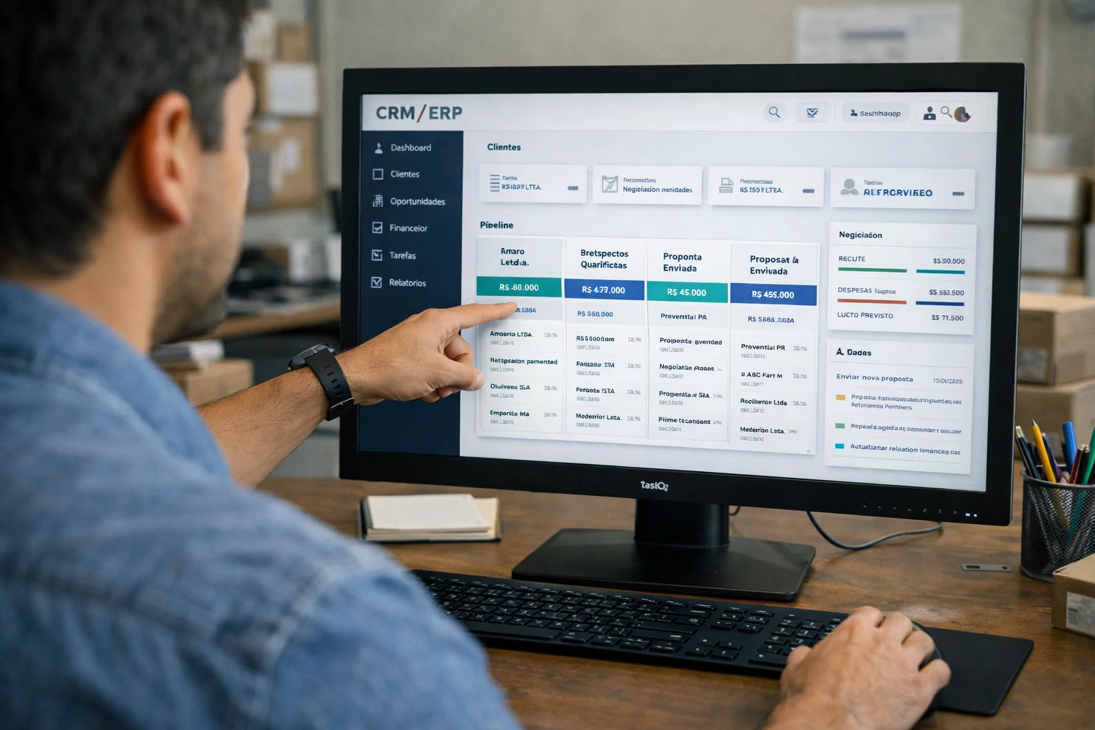 Exemplo ilustrativo de painel CRM e ERP