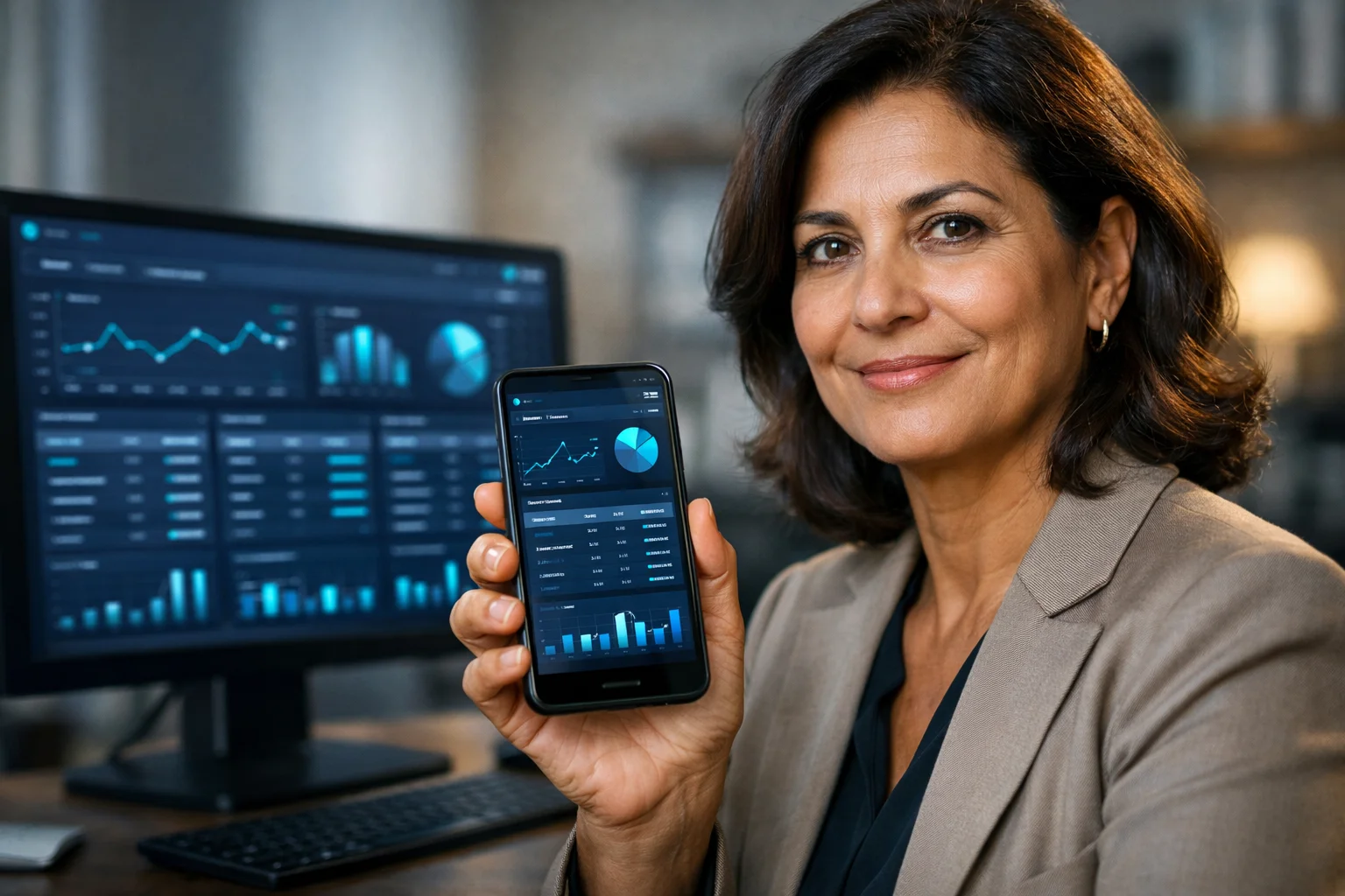 Dashboard de gestão em múltiplos dispositivos