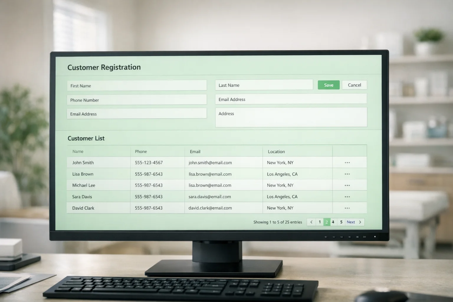 Tela de cadastro de clientes em sistema com base de dados organizada