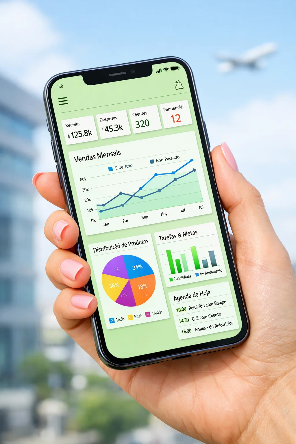 Dashboard de sistema de gestão acessível pelo celular
