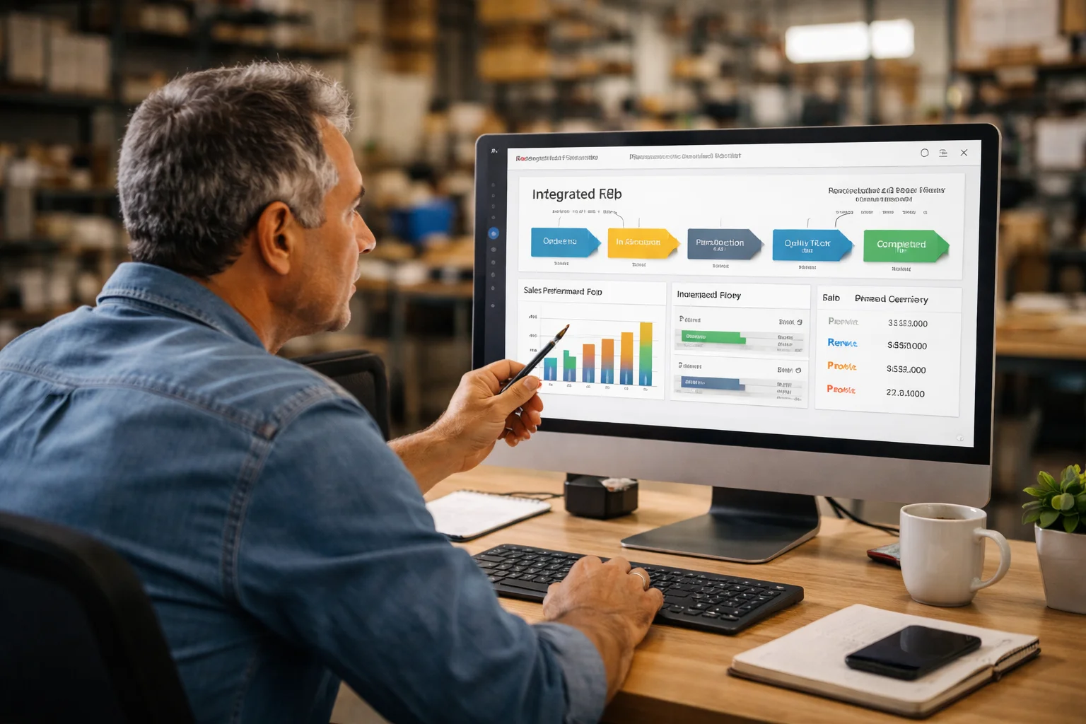 Painel de controle com sistemas para indústrias de transformação integrados