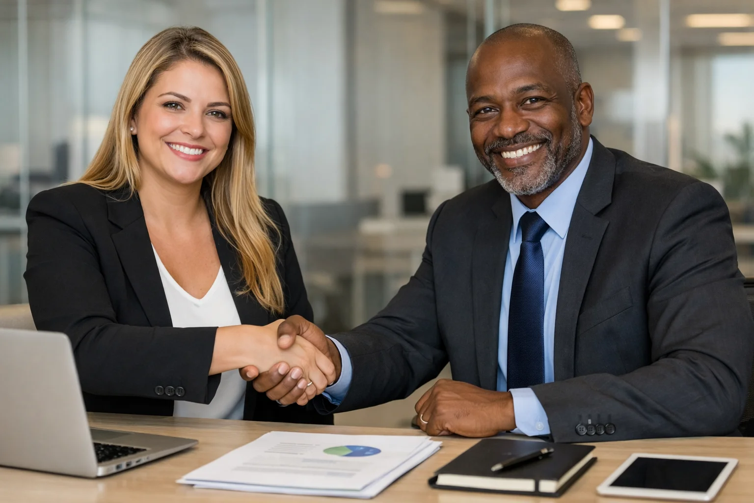 Acordo comercial entre profissionais em escritorio representando uso de software sob medida na area comercial