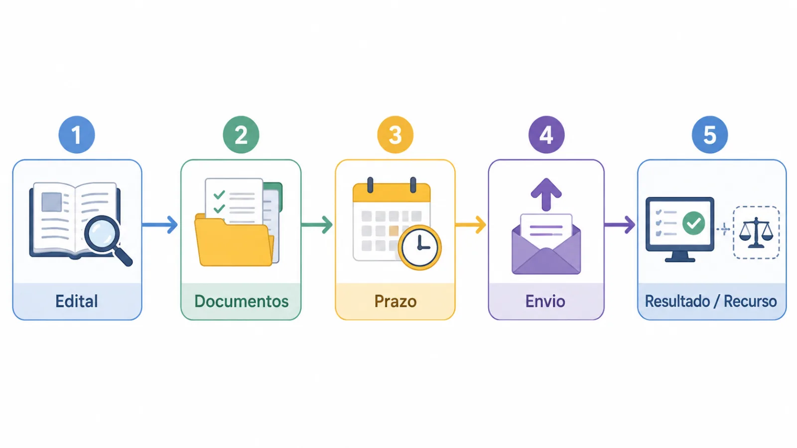 Fluxo de consulta ao edital, organização, envio e acompanhamento da prova de títulos.